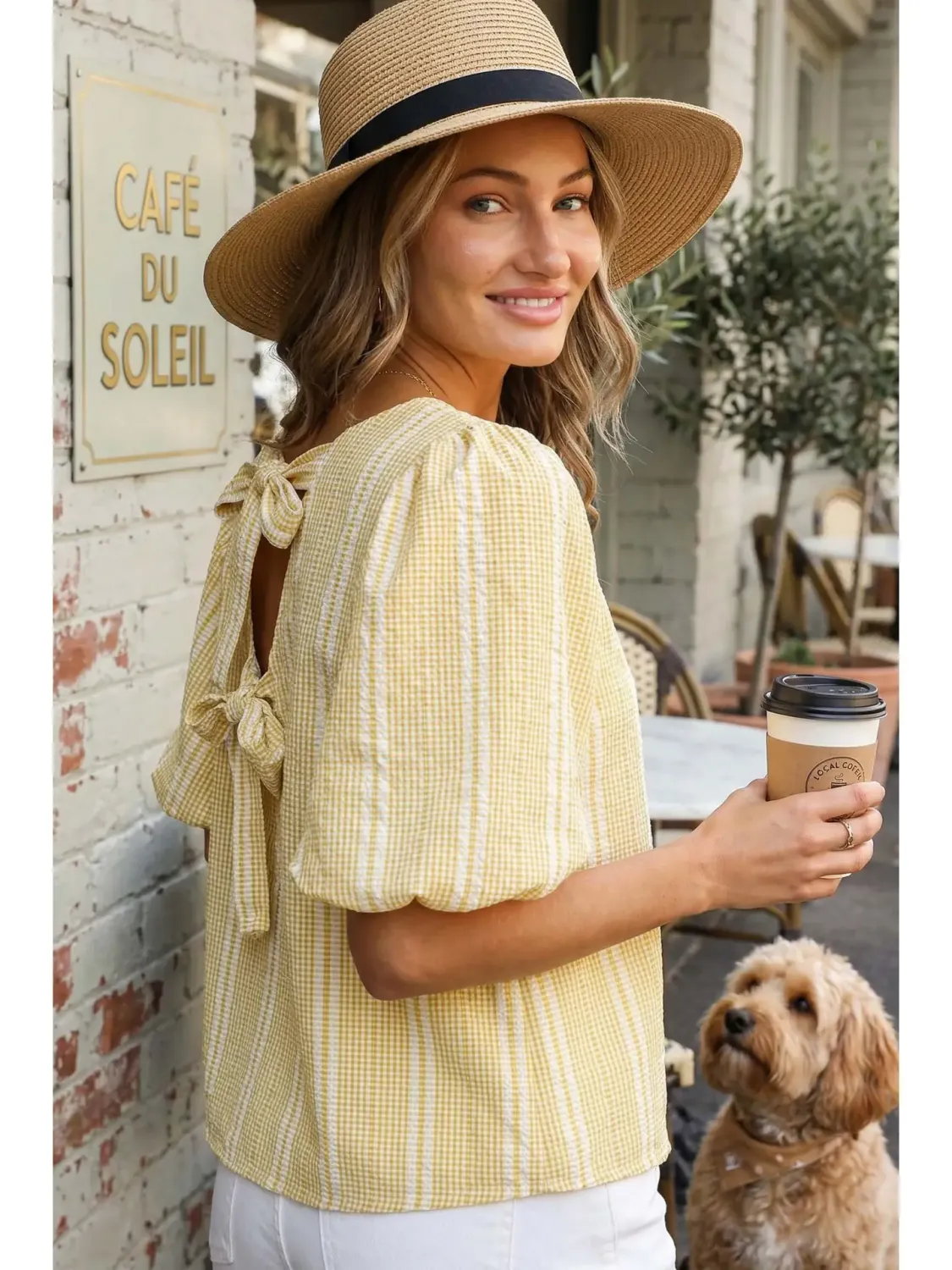 Top - Yellow Plaid - Double Bow Back - Medium