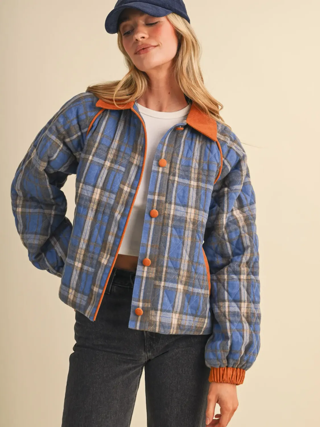 Jacket - Plaid Quilted Corduroy - Black - Large