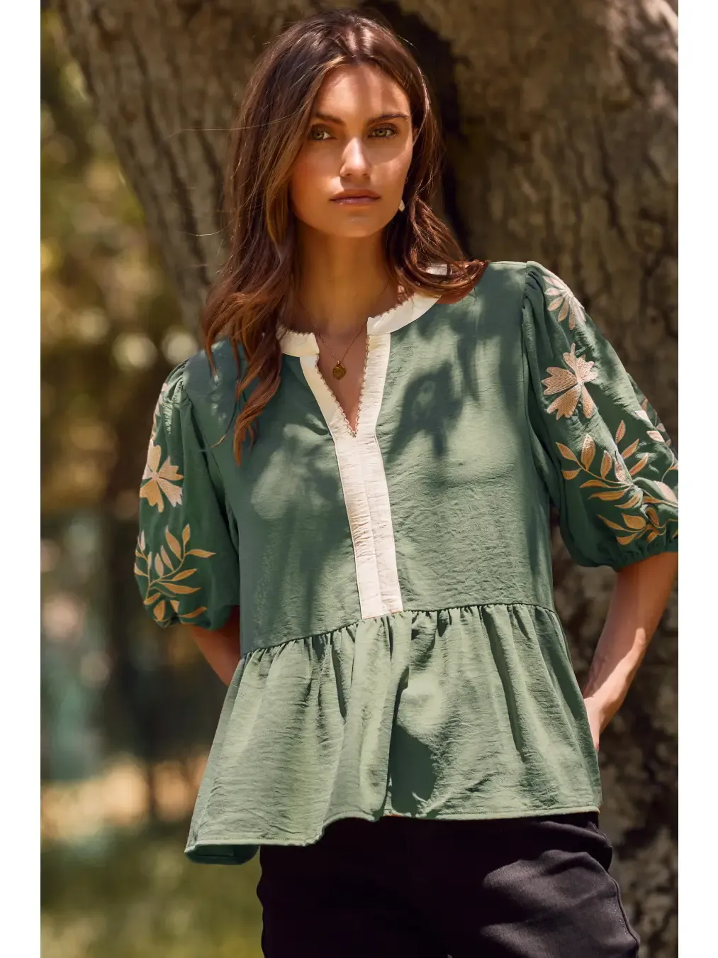 Top - Floral Basil Green - Small