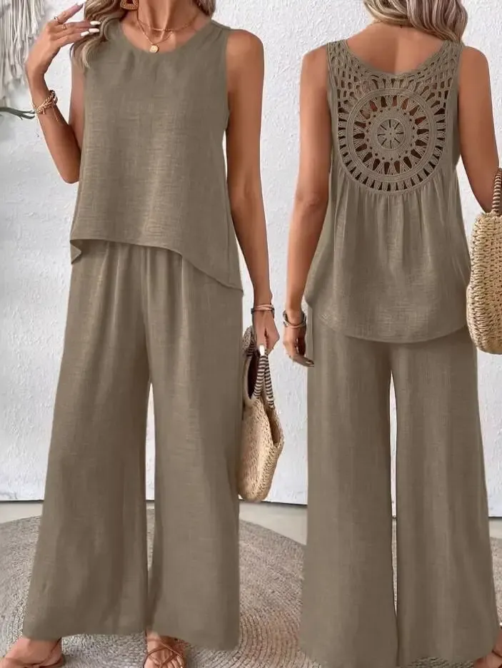 Pant Set - Cutout Back - Khaki - Small
