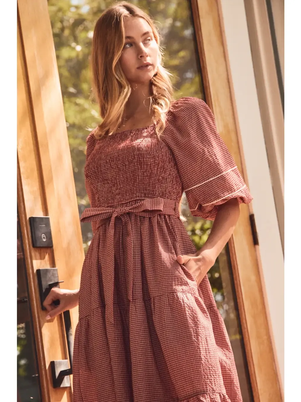 Dress - Textured Midi  - Carmine - Medium