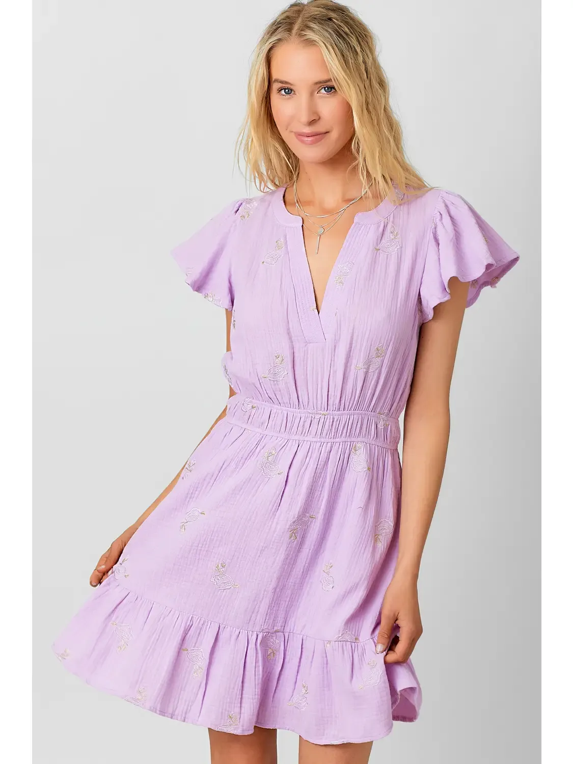 Dress - Embroidery Gauze - Lavender - Small
