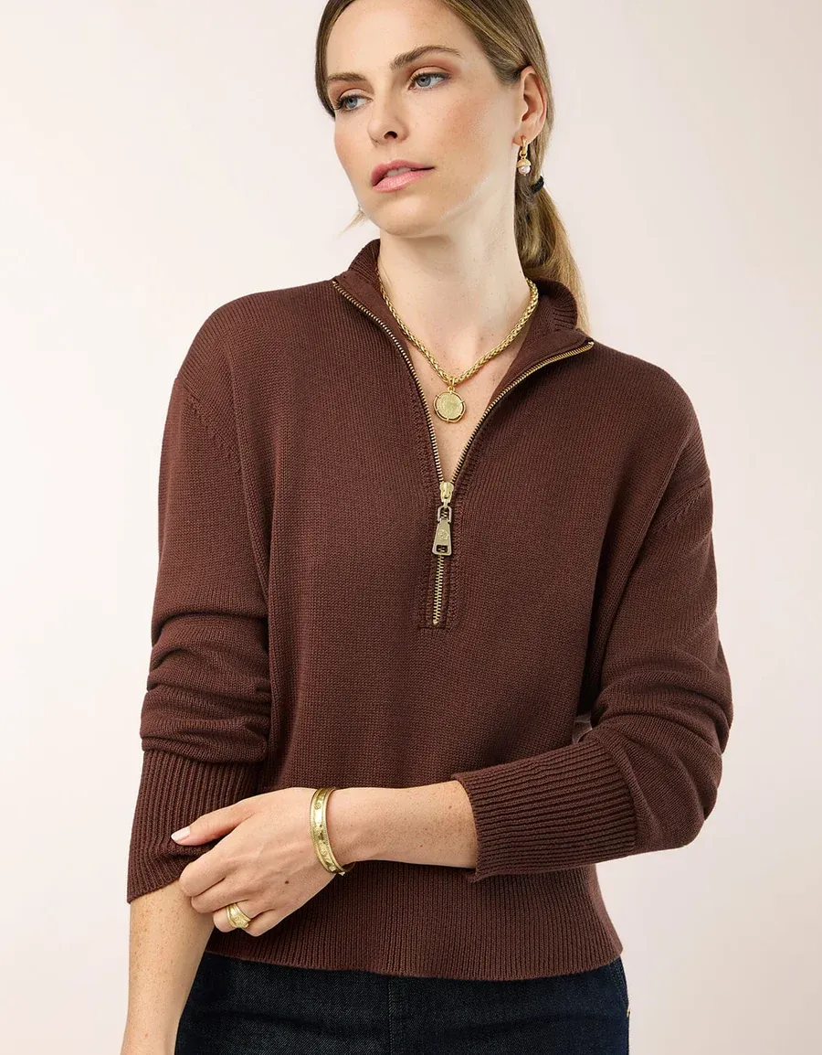 Sweater - Carlie Half Zip - Mahogany -  Small