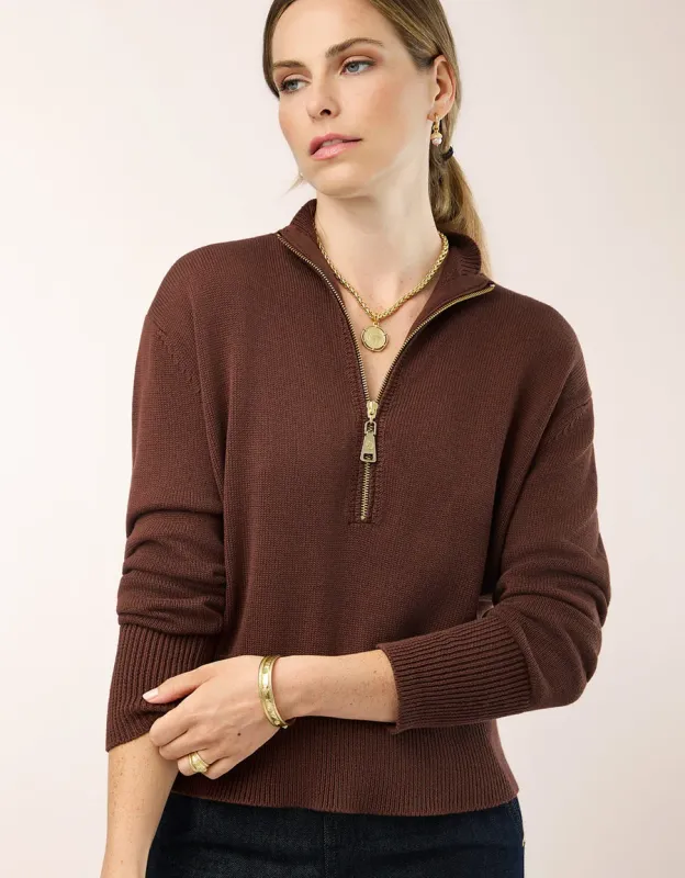 Sweater - Carlie Half Zip - Mahogany -  Medium