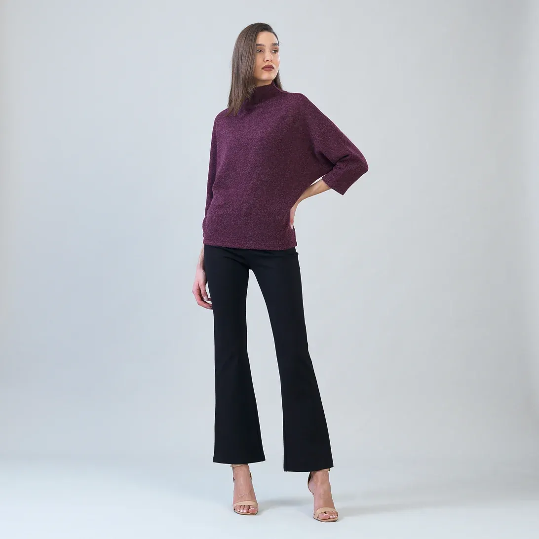 Sweater - Faux Cashmere Funnel Neck - Plum - Small