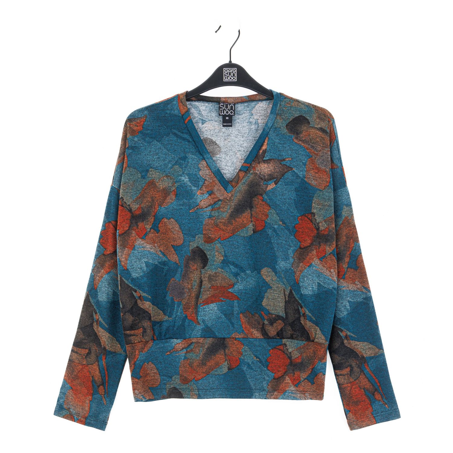 Sweater - Autumn Print V-Neck Light Knit - X-Small