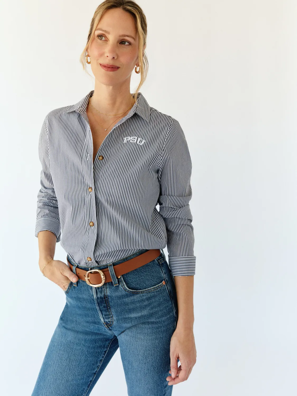 Top - Long Button Up Stripe - PSU - X - Large