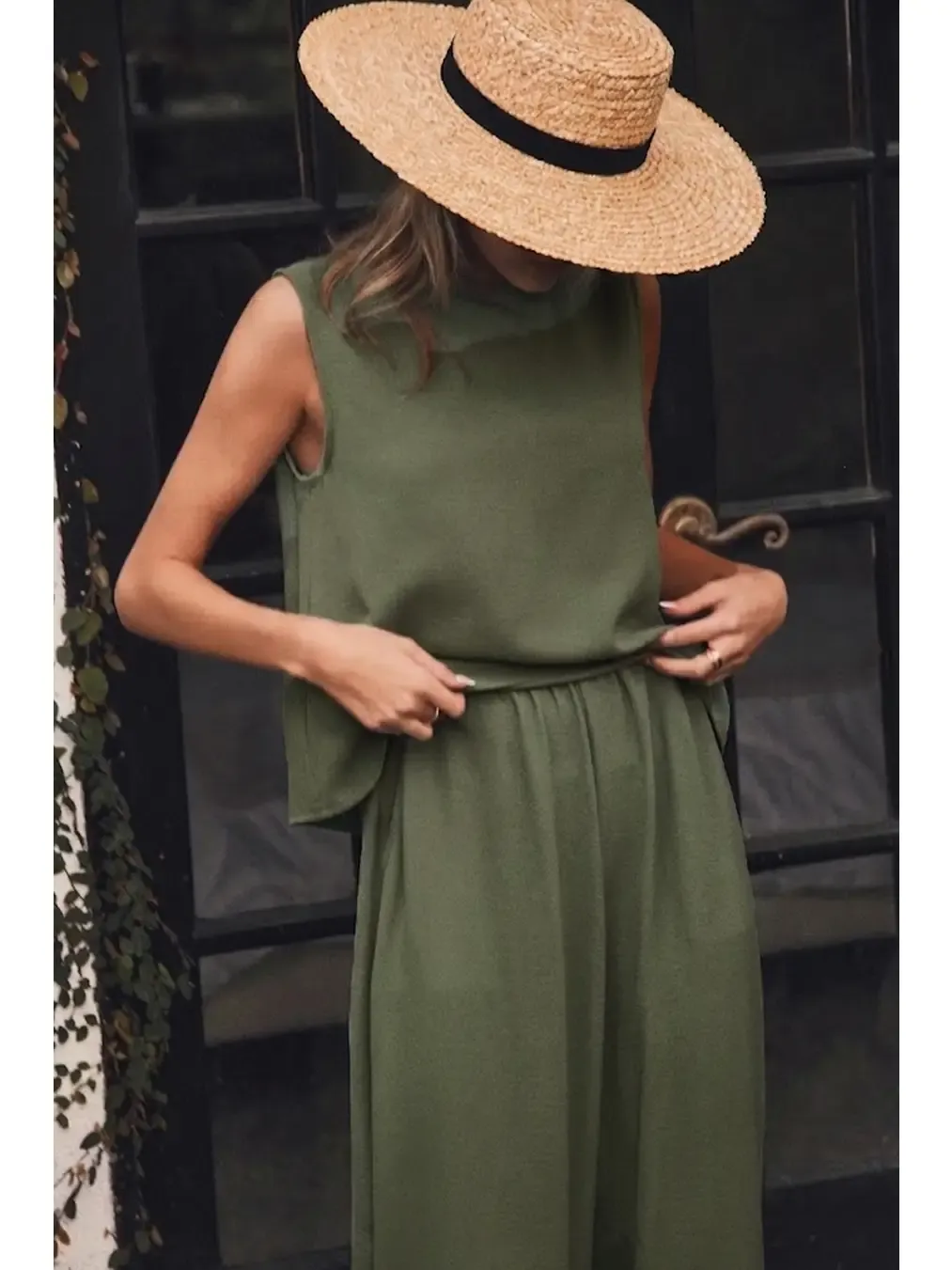Pant Set - Woven Top - Basil - Large