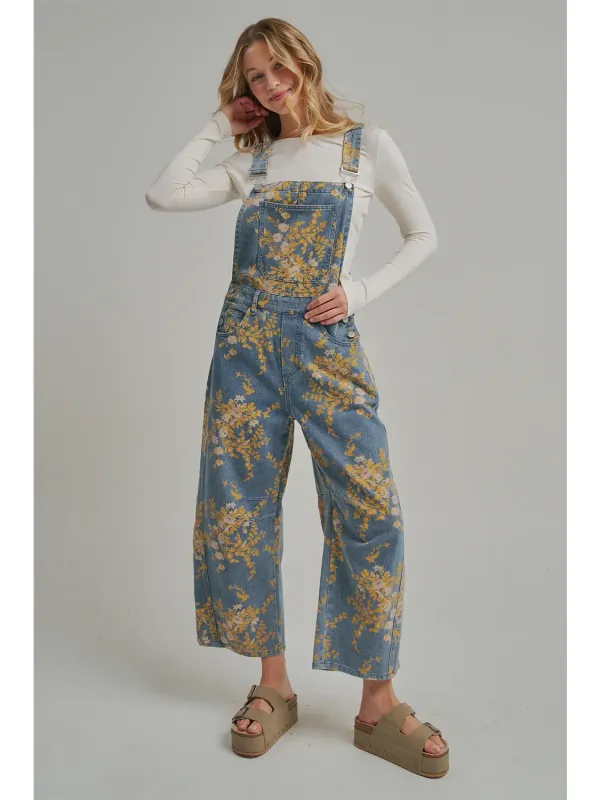Overalls - Floral Denim - Small
