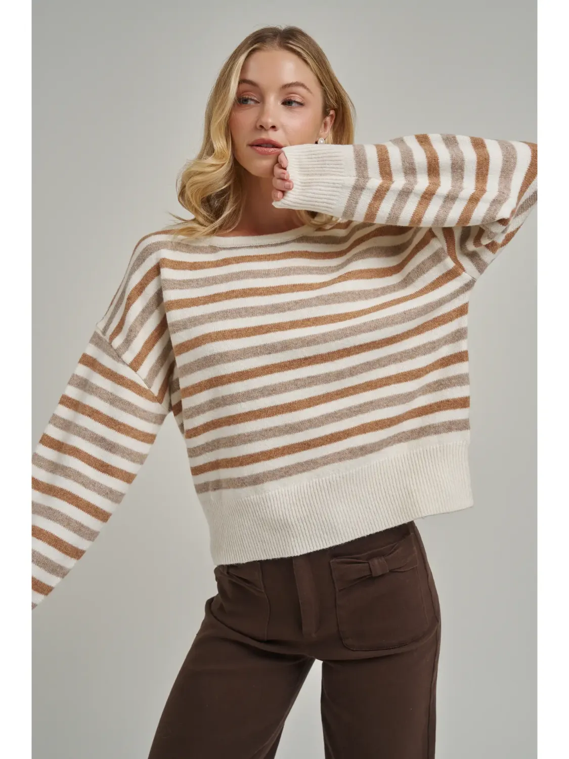 Sweater - Striped Terracotta &amp; Taupe - Medium