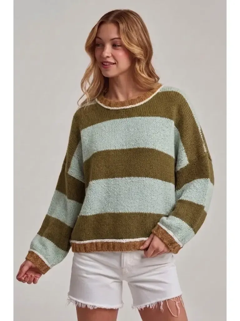Sweater - Wide Stripe Sage &amp; Olive - Small