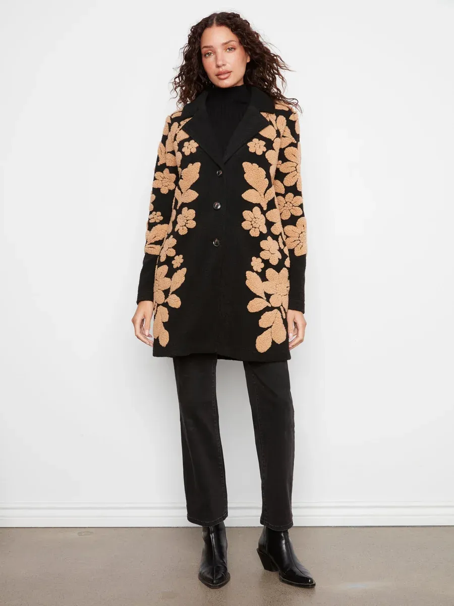 Coat - Embroidered Black &amp; Tan Floral - Large