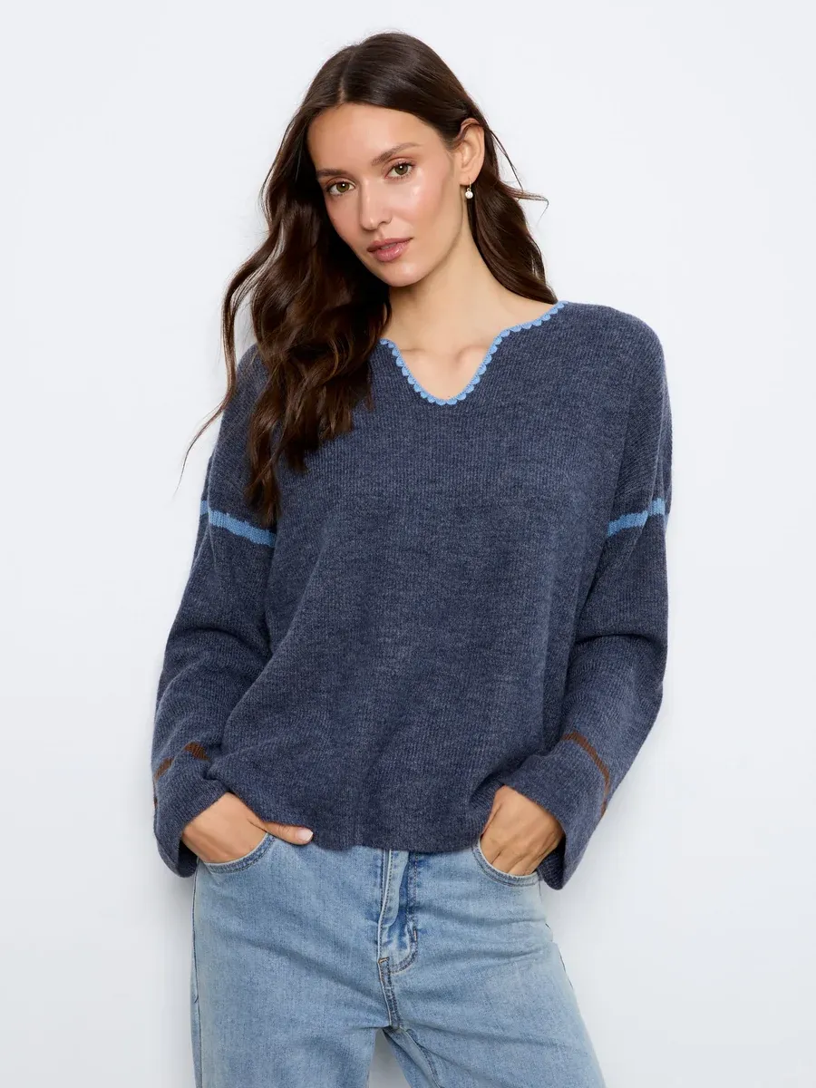 Sweater - Embroidered Heather Denim - Large