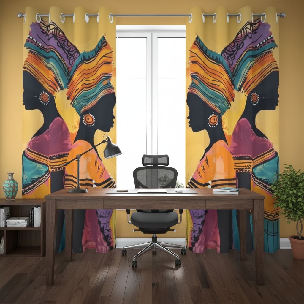 Blackout curtains with African art motif