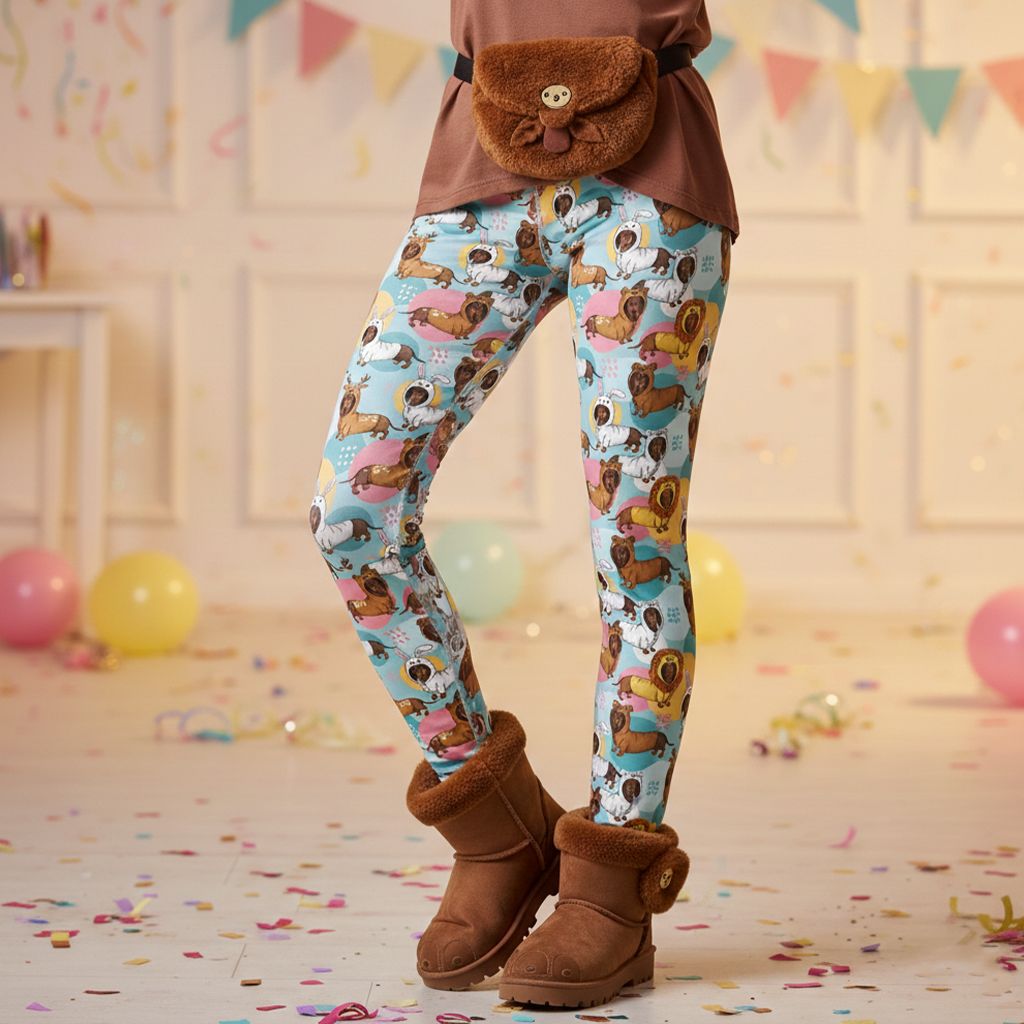 Funny dachshunds in costume high-waisted leggings