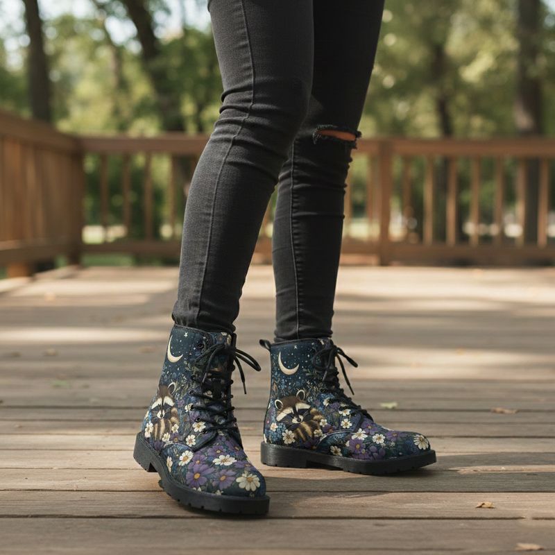 Raccoon Moonflower Leather Boots