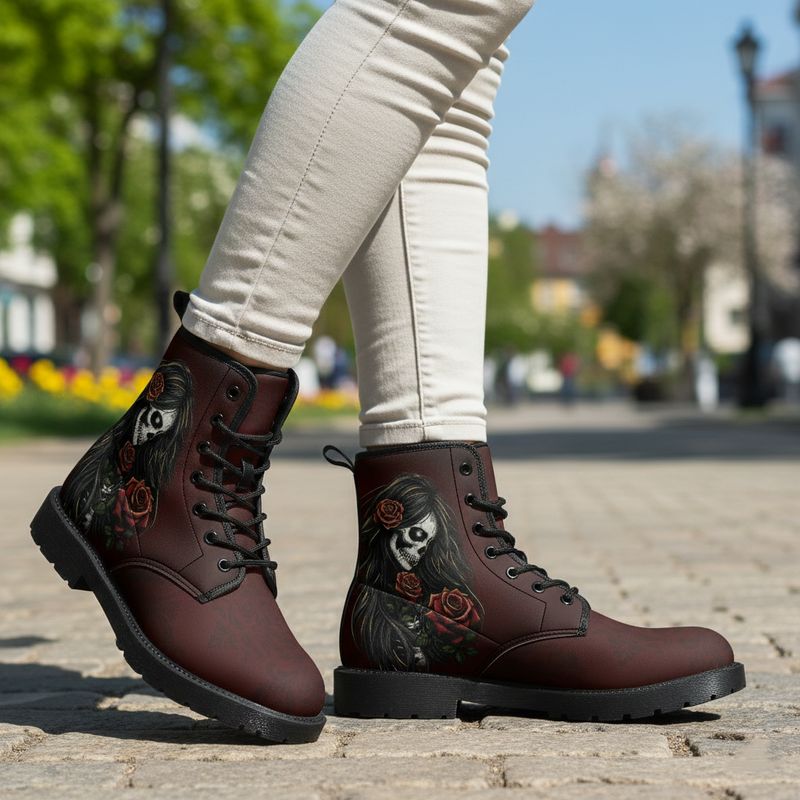 Dark Romance leather boots “Skeleton Woman &amp; Roses”