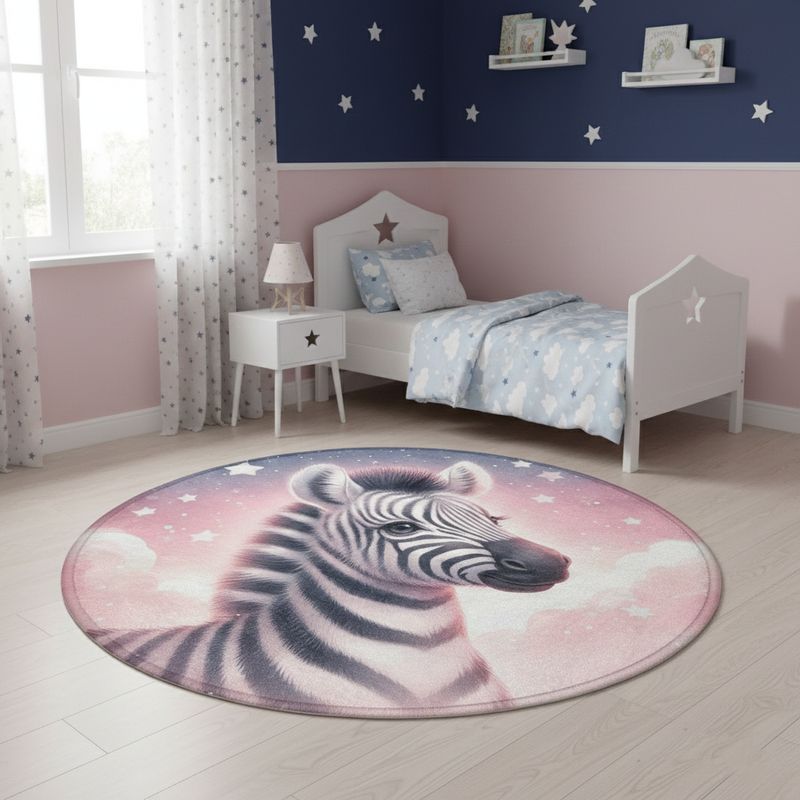Round rug with zebra motif
