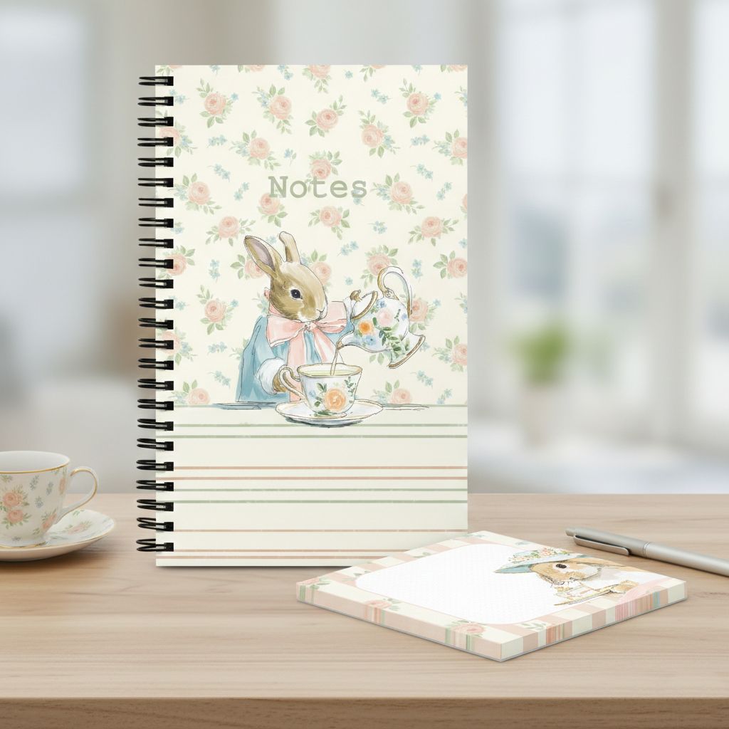 Spiral-Notizblock Vintage Hase &amp; Teestunde