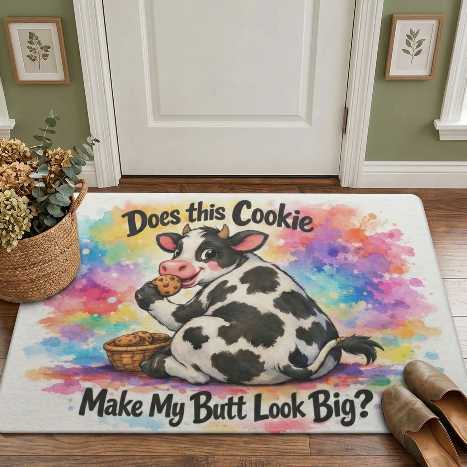 Funny Cow Doormat “Does this Cookie Make My Butt Look Big?”