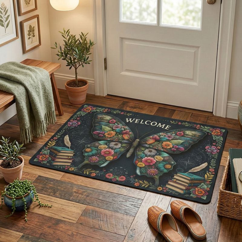 Elegant butterfly doormat “Welcome”