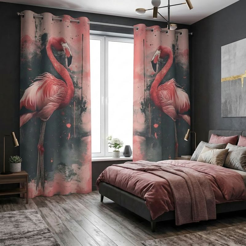 Blackout curtains Pink Flamingo Art