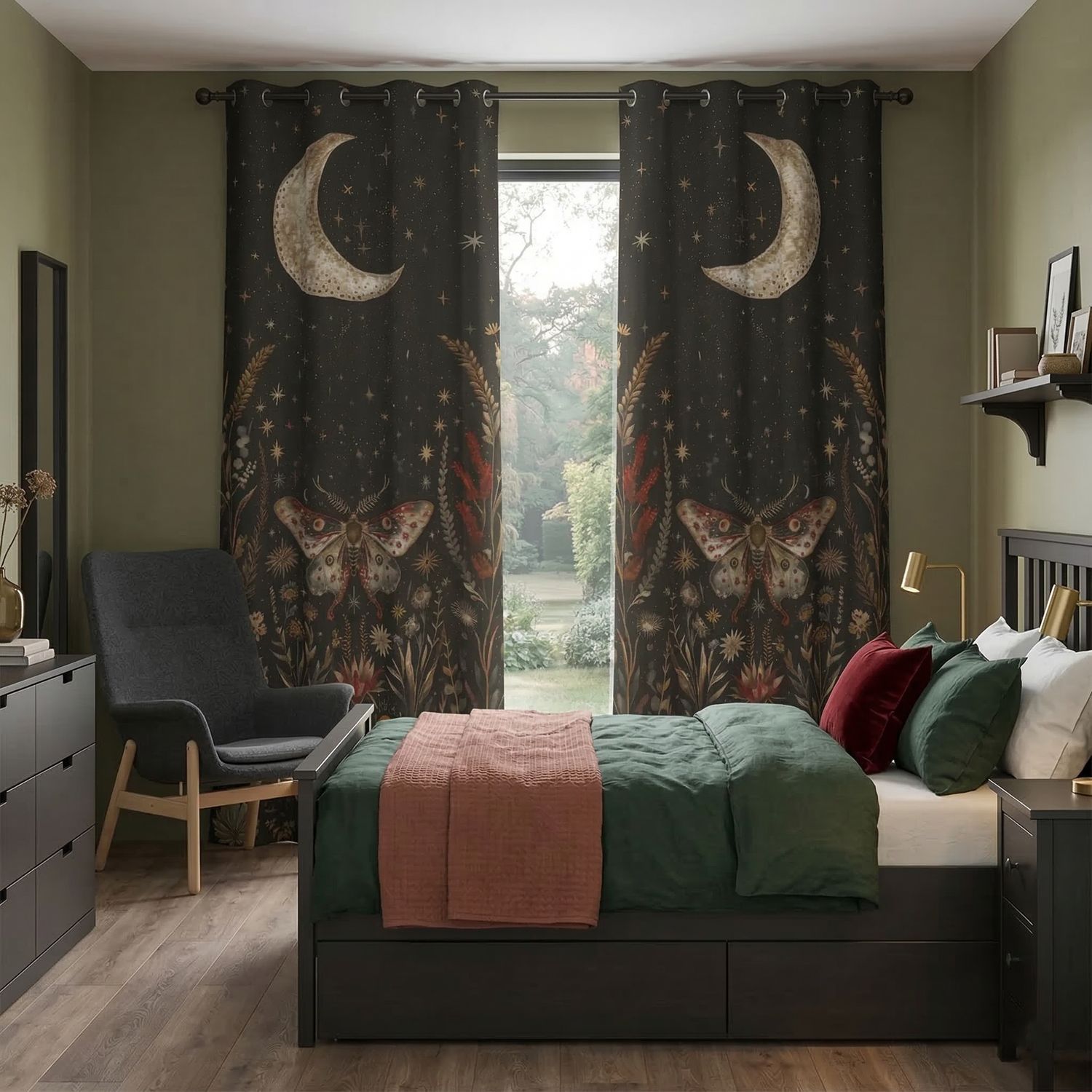 Mystical Moth &amp; Moon Phase Blackout Curtains