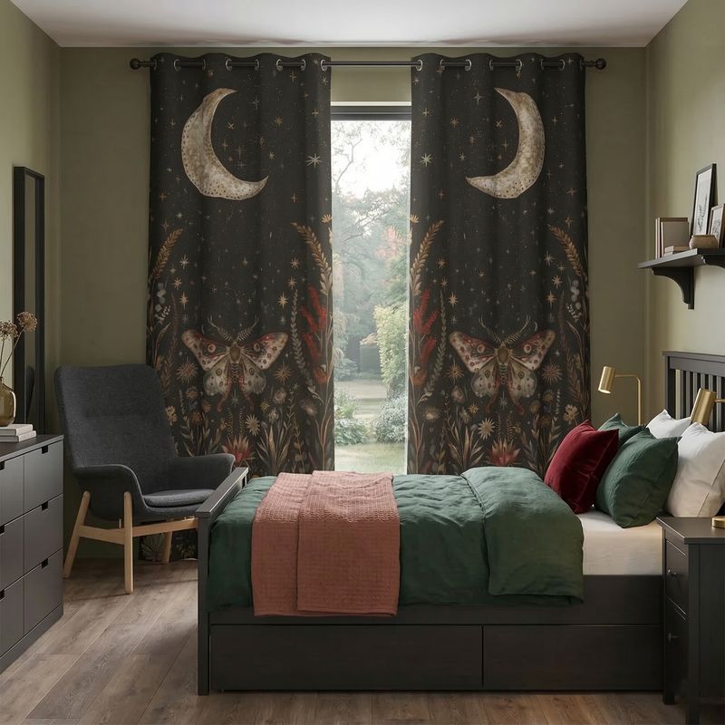 Mystical Moth &amp; Moon Phase Blackout Curtains