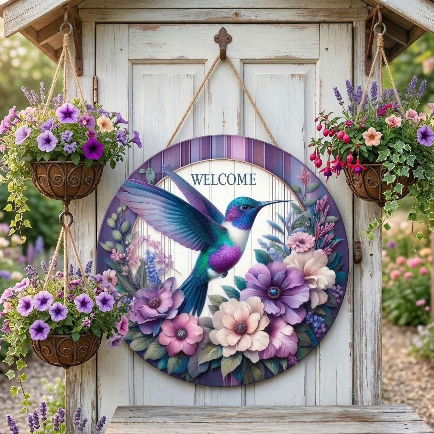 Floral Magic Hummingbird – Welcome Decorative Sign