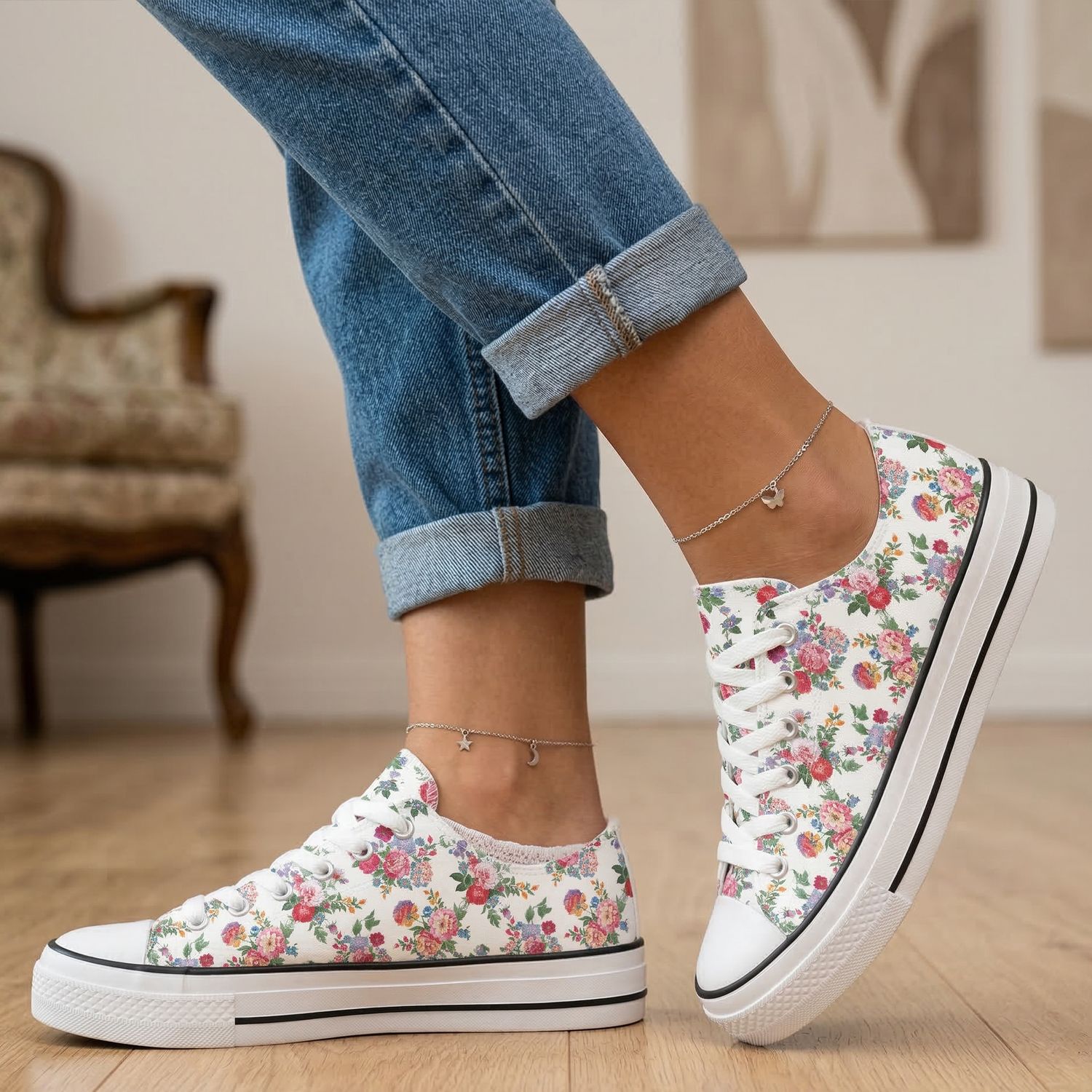 Floral canvas sneakers with flower pattern