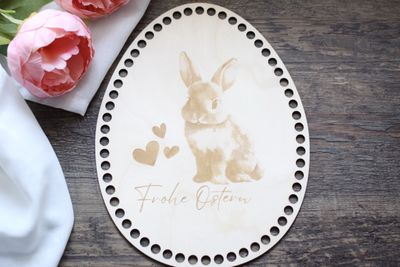 Holzboden in Ei-Form zum Häkeln – Hase - Frohe Ostern