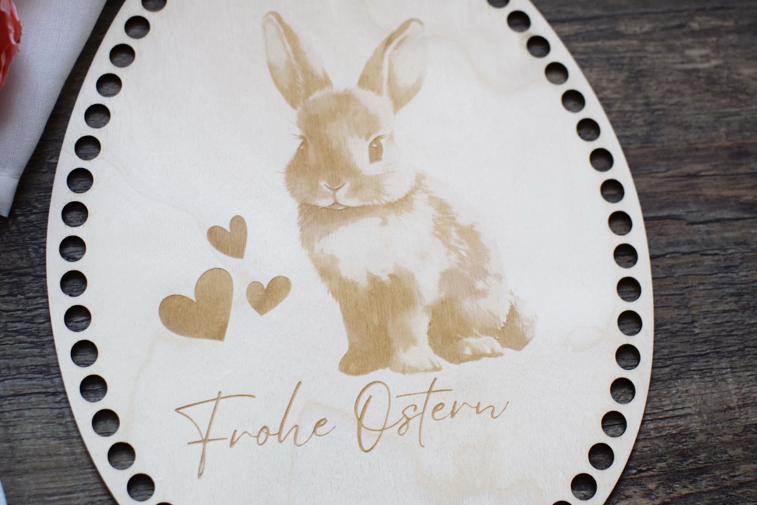 Holzboden in Ei-Form zum Häkeln – Hase - Frohe Ostern