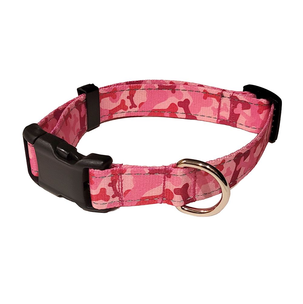 1-Inch Reflective Dog Collar: Pink Bones