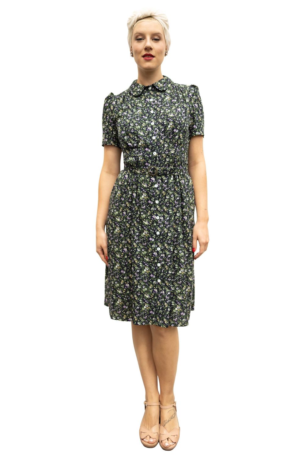 40er Jahre Blusenkleid Sophia mit Bubikragen – Vintage Sommerkleid aus Viskose