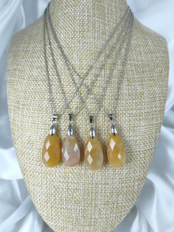 Collier Jade Jaune facetté - Acier argent