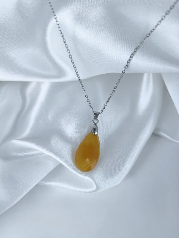 Collier Jade Jaune facetté - Acier argent