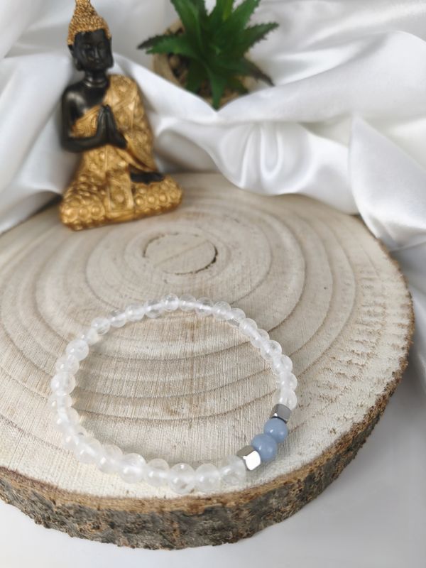 Bracelet Cristal de roche et Angélite - Clarté et apaisement