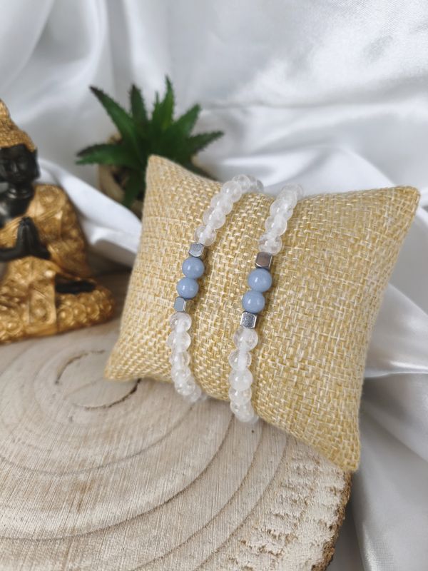 Bracelet Cristal de roche et Angélite - Clarté et apaisement