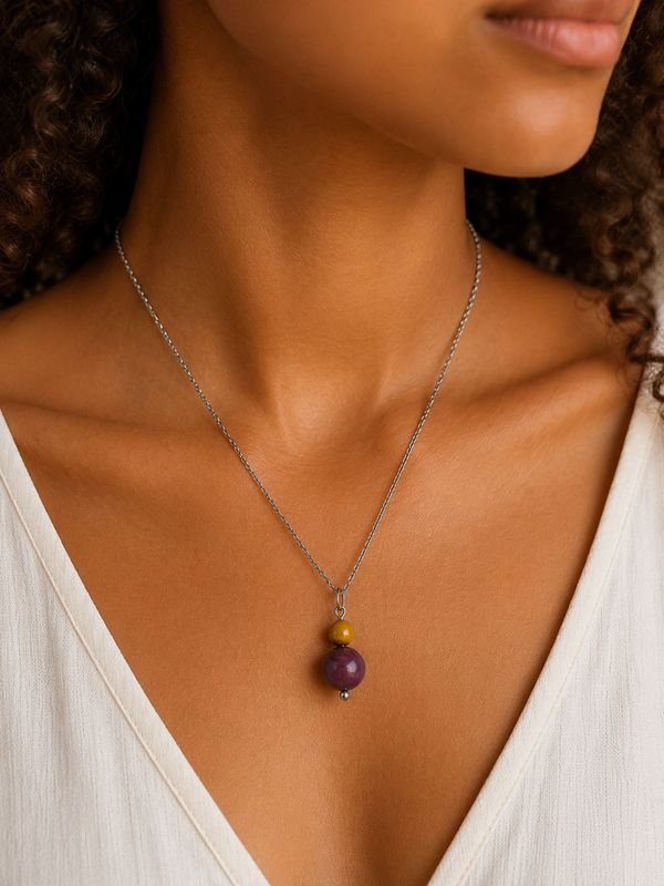 Collier Jaspe Mookaïte - Acier inoxydable