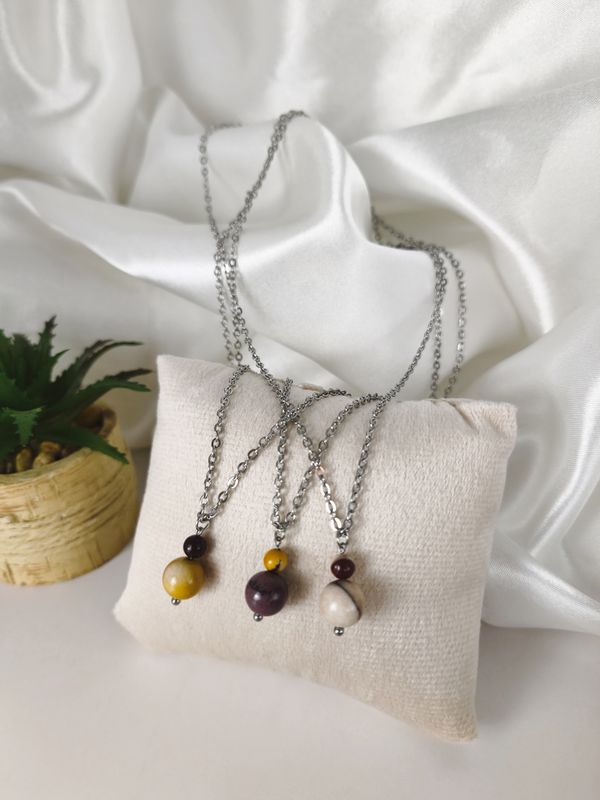 Collier Jaspe Mookaïte - Acier inoxydable