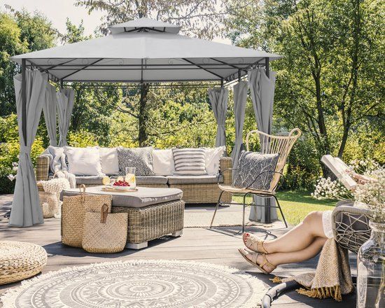 🏛️ Luxury Gazebo Vernazza – Grey + LED Lighting + Shade Sails ✨
