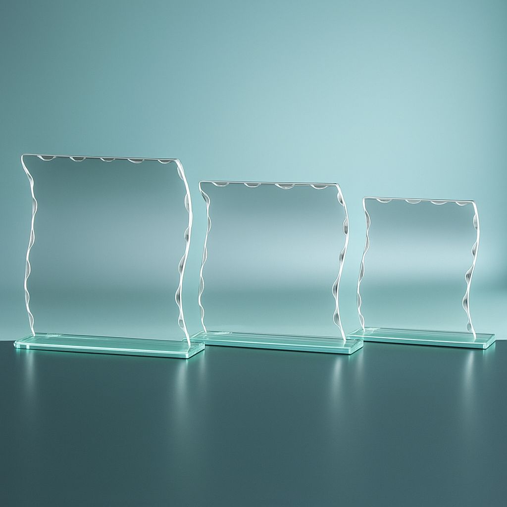 Glastrophäe aus klarem Glas mit Wellenschliff und Glasfuß in drei Größen