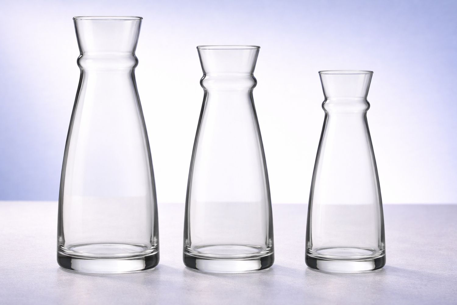 Glaskaraffen Fluid aus Klarglas in drei Größen