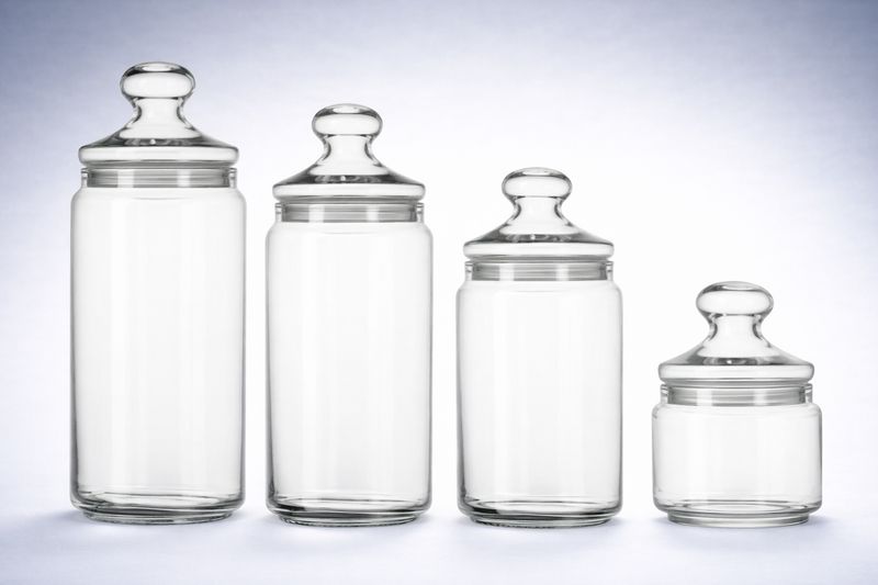 Glasdosen Candy aus klarem Glas mit Glasdeckel und Gummidichtung in vier Größen, gravierbar