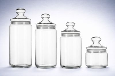 Glasdosen Candy aus klarem Glas mit Glasdeckel und Gummidichtung in vier Größen, gravierbar