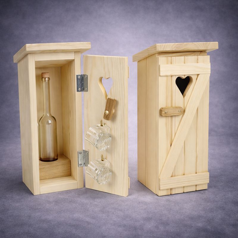 Kleine Holz Schnapsflaschenbox Stilles Örtchen mit 2 Stamperl