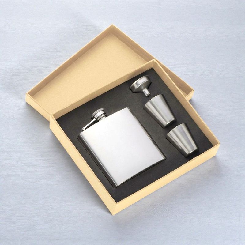 Edelstahl Flachmann Set mit 2 Bechern und Trichter in Geschenkbox