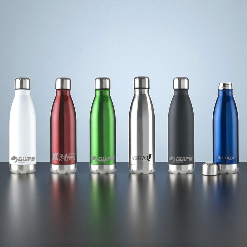 Doppelwandige Edelstahl Trinkflasche 500 ml in verschiedenen Farben mit Gravur