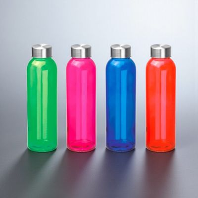 Trendige Glasflaschen Indianapolis 550 ml in Grün, Pink, Blau und Orange mit Edelstahlverschluss