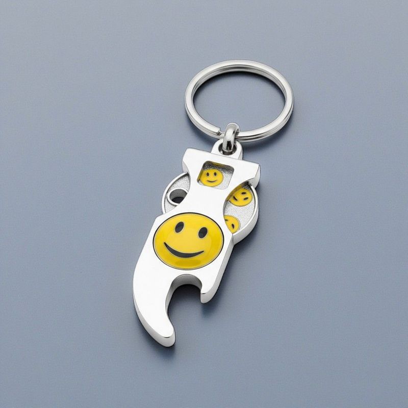 Smiley Schlüsselanhänger mit Kapselheber und Einkaufswagenchip